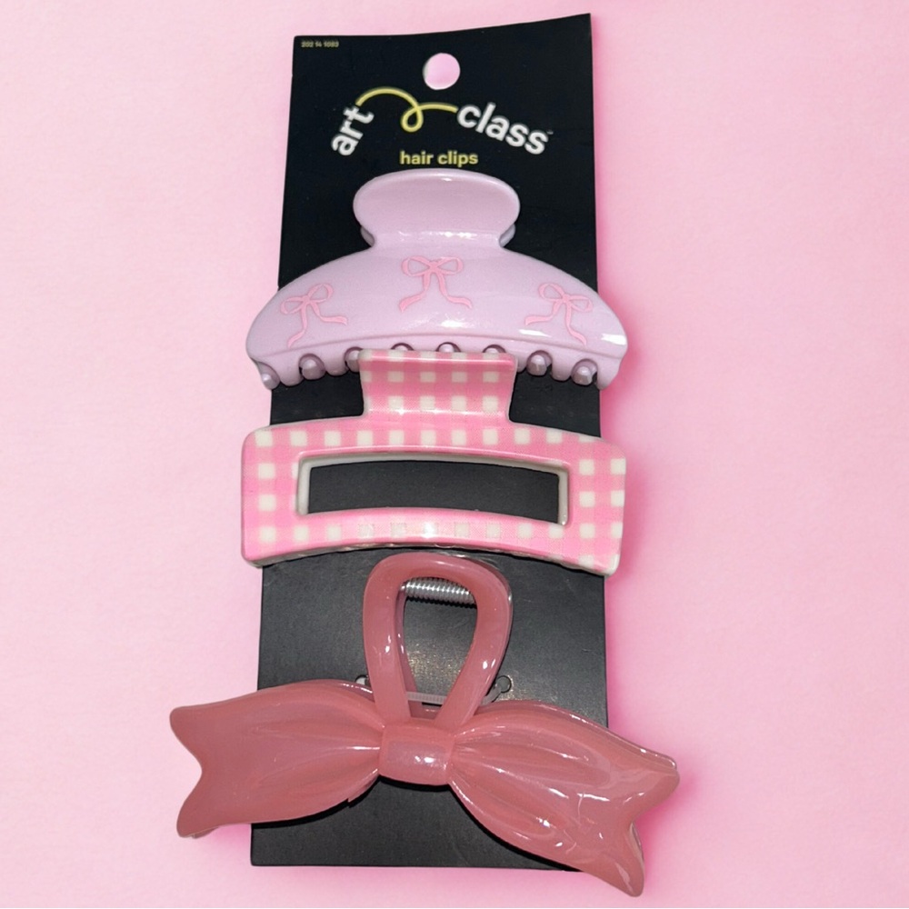 NWT Art Class | Pink Hair Clip Set | Bows & Gingham | Women & Girls
